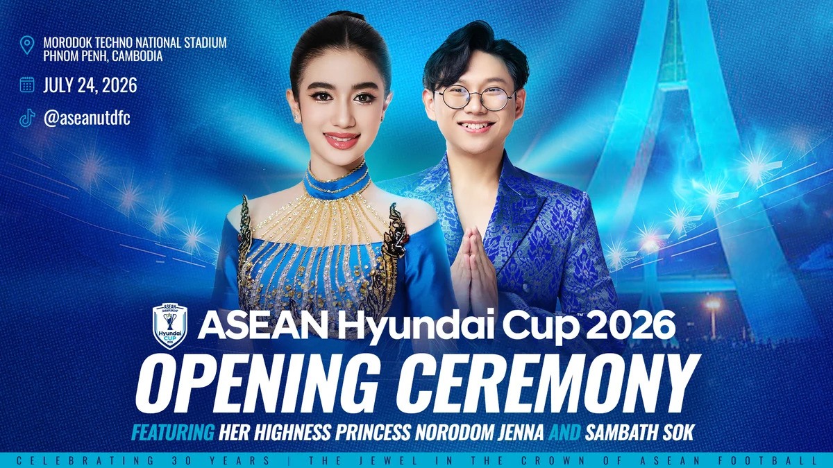 Công chúa Norodom Jenna và ca sĩ Sambath Sok biểu diễn tại lễ khai mạc ASEAN Hyundai Cup 2026 - Ảnh 1. Công chúa Norodom Jenna và ca sĩ Sambath Sok biểu diễn tại lễ khai mạc ASEAN Hyundai Cup 2026 - Ảnh 1.