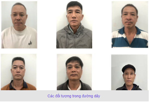 Các đối tượng trong đường dây. Ảnh: Công An