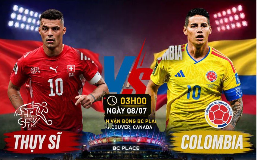 VTV6 VTV3 trực tiếp bóng đá Thụy Sĩ vs Colombia 3h hôm nay, vòng 16 đội World Cup 2026