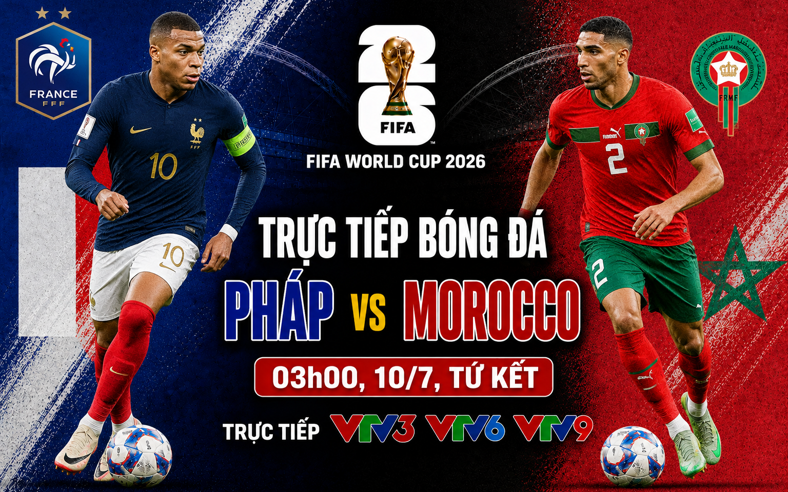 TRỰC TIẾP bóng đá Pháp vs Morocco 03h00 hôm nay, tứ kết World Cup 2026