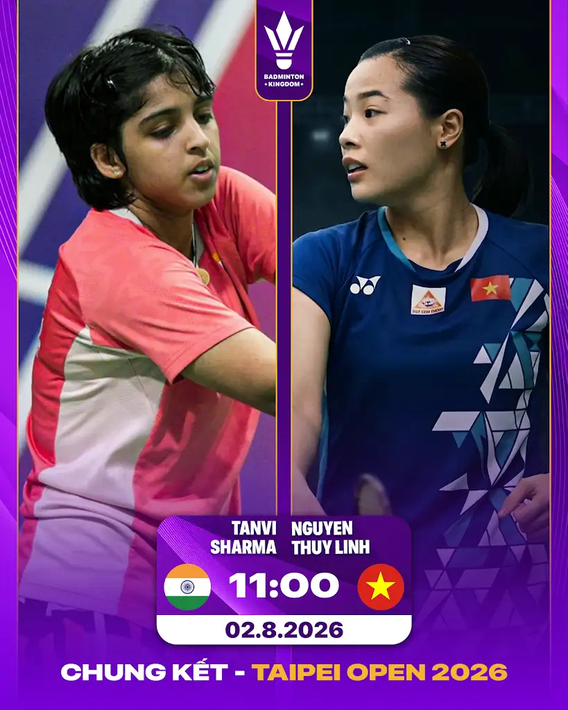 Link xem trực tiếp cầu lông Thùy Linh vs Tanvi Sharma, chung kết Taipei Open 2026 - Ảnh 2. Link xem trực tiếp cầu lông Thùy Linh vs Tanvi Sharma, chung kết Taipei Open 2026 - Ảnh 2.