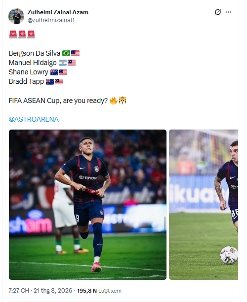 Rộ thông tin ĐT Malaysia có 4 cầu thủ nhập tịch mới ở FIFA ASEAN Cup 2026 - Ảnh 1. Rộ thông tin ĐT Malaysia có 4 cầu thủ nhập tịch mới ở FIFA ASEAN Cup 2026 - Ảnh 1.