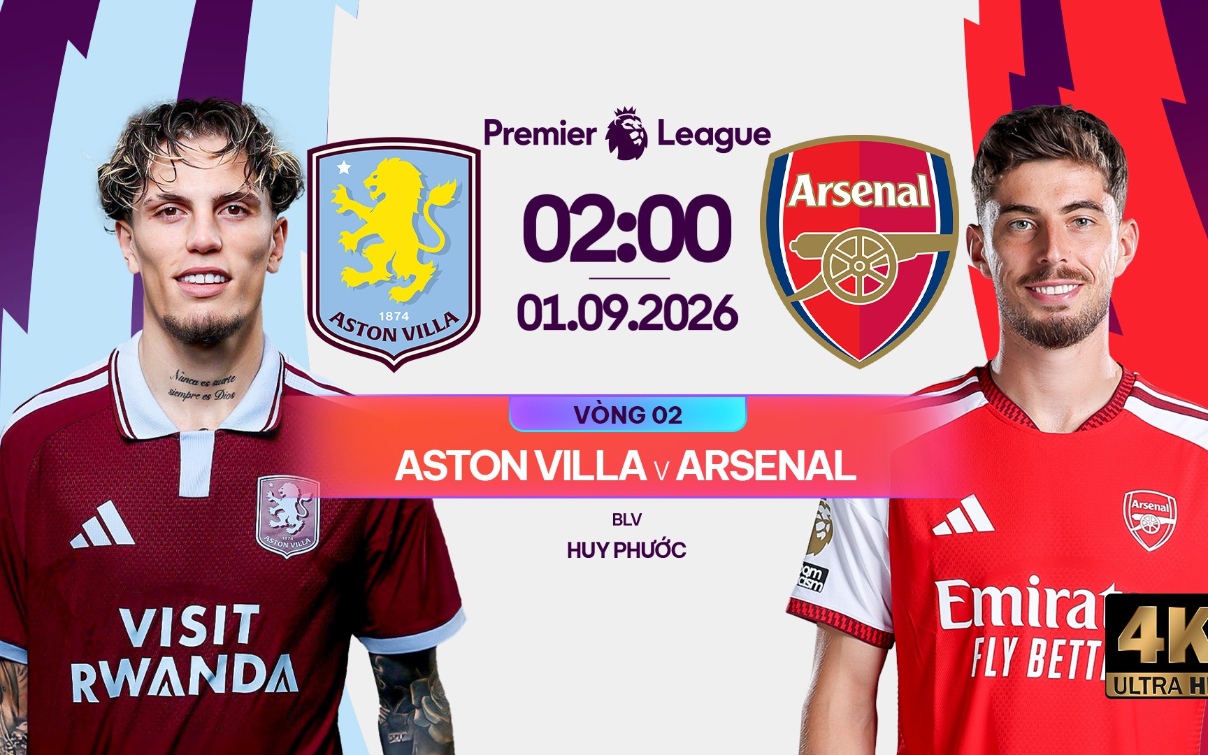 Link xem trực tiếp bóng đá Aston Villa vs Arsenal 02h00 ngày 1/9, vòng 2 Ngoại hạng Anh