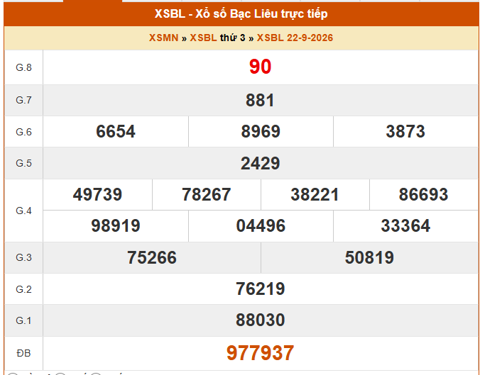 XSBL 22/9 - Kết quả xổ số Bạc Liêu hôm nay 22/9/2026 - Trực tiếp XSBL ngày 22 tháng 9 - Ảnh 1.