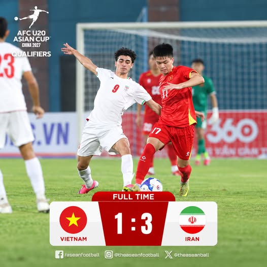 U20 Việt Nam thua U20 Iran 1-3. Ảnh: ASEAN Football