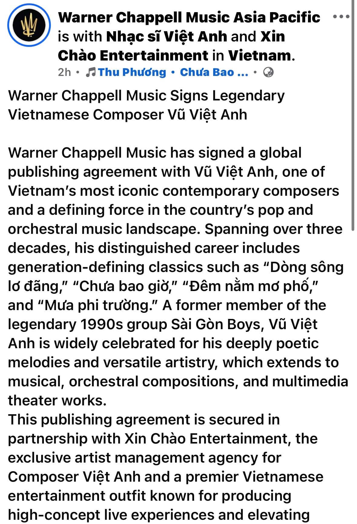 Warner Chappell Music ký thỏa thuận xuất bản toàn cầu với nhạc sĩ Việt Anh - Ảnh 2. Warner Chappell Music ký thỏa thuận xuất bản toàn cầu với nhạc sĩ Việt Anh - Ảnh 2.