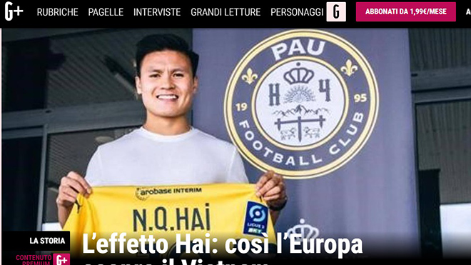 Quang Hải xuất hiện trên nhật báo thể thao hàng đầu của Ý