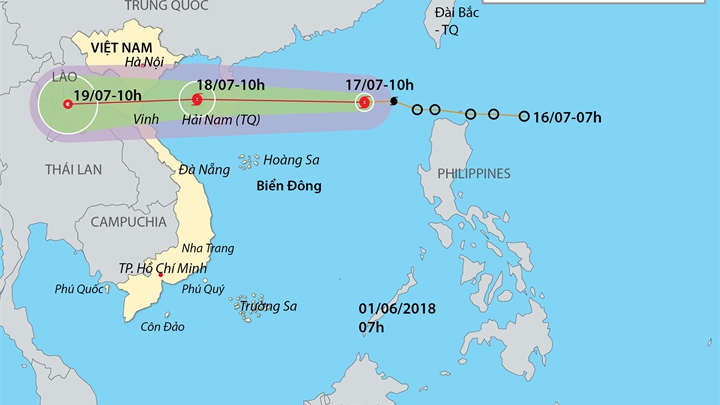 Cơn bão số 3 di chuyển nhanh vào vùng biển Vịnh Bắc Bộ