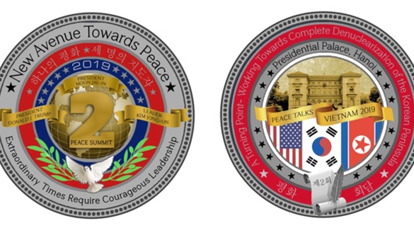 Đồng xu 'Hòa bình' in hình Phủ Chủ tịch Việt Nam nhân dịp Hội nghị Thượng đỉnh Mỹ-Triều Tiên