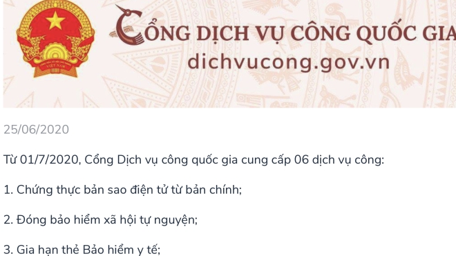 Từ 1/7, chứng thực bản sao điện tử trên Cổng Dịch vụ công Quốc gia