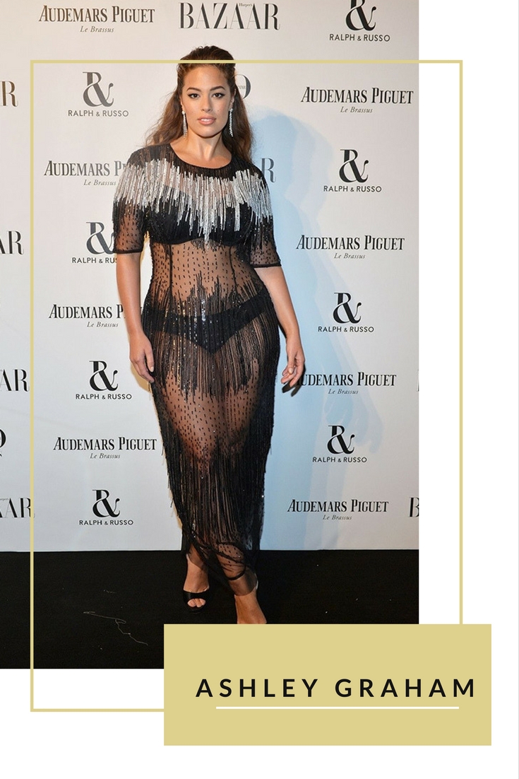 Người mẫu big size Ashley Graham tự tin khoe vóc dáng với váy xuyên thấu của Marnina Rinaldi