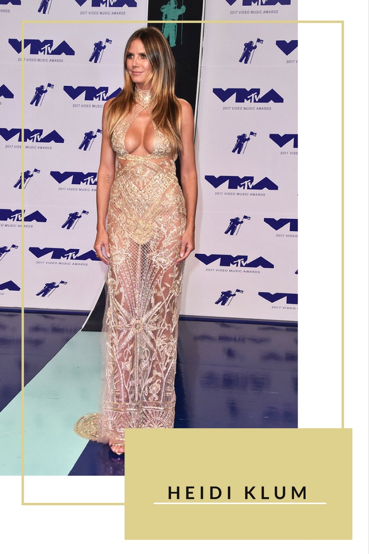 Cựu siêu mẫu Heidi Klum chọn đầm voan dài với đường cut-out gợi cảm ở ngực