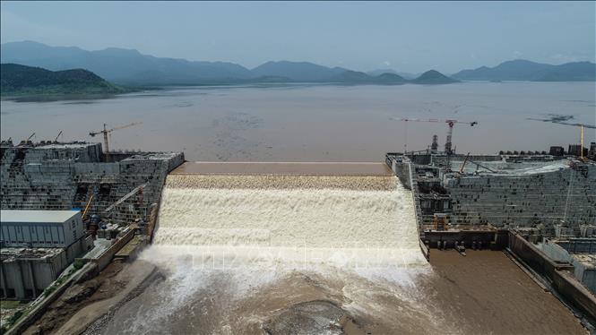 Toàn cảnh công trình xây dựng đập thủy điện Đại Phục Hưng ở Guba, Ethiopia ngày 20/7/2020. Ảnh: AFP/TTXVN