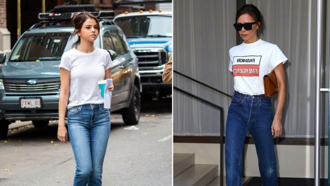 Selena Gomez 'bắt chước' street style áo phông trắng của Victoria Beckham