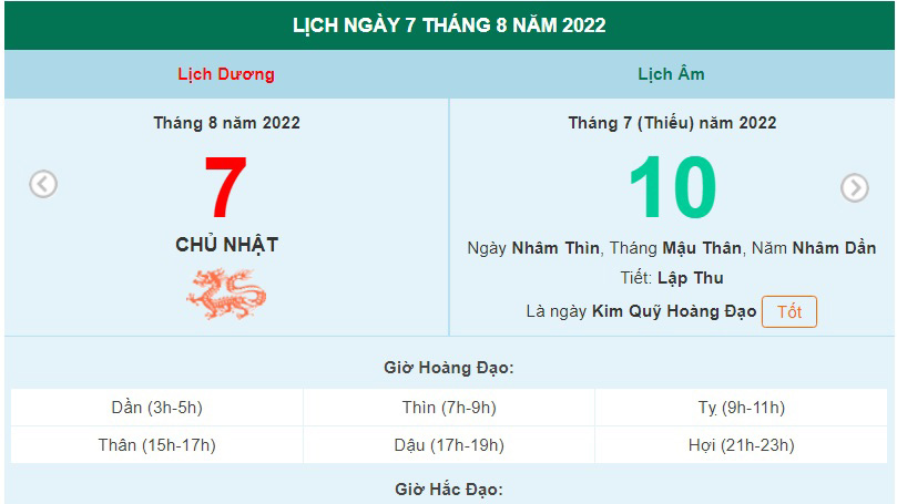 Xem lịch ngày 7 tháng 8 năm 2022 là ngày tốt hay xấu?