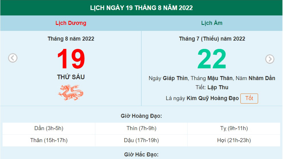 Lịch âm 19/8, xem lịch thứ Sáu ngày 19 tháng 8 năm 2022 là ngày tốt hay xấu?