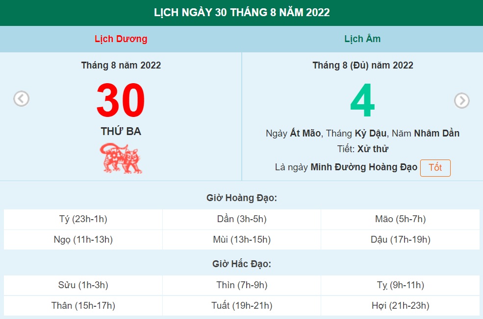 ngày 30 tháng 8 năm 2022, ngày 30/8/2022 tốt hay xấu, xem ngày tốt, lịch âm 2022, lịch vạn niên ngày 30/8/2022, âm lịch hôm nay 28/8, Lịch vạn niên ngày 30 tháng 8