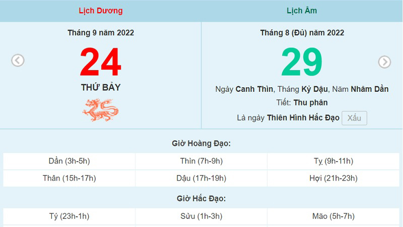 Lịch âm 24/9, xem lịch thứ Bảy ngày 24 tháng 9 năm 2022 là ngày tốt hay xấu?