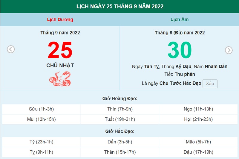 ngày 25 tháng 9 năm 2022, ngày 25/9/2022 tốt hay xấu, xem ngày tốt, lịch âm 2022, lịch vạn niên ngày 25/9/2022, âm lịch hôm nay 25/9, Lịch vạn niên ngày 25 tháng 9