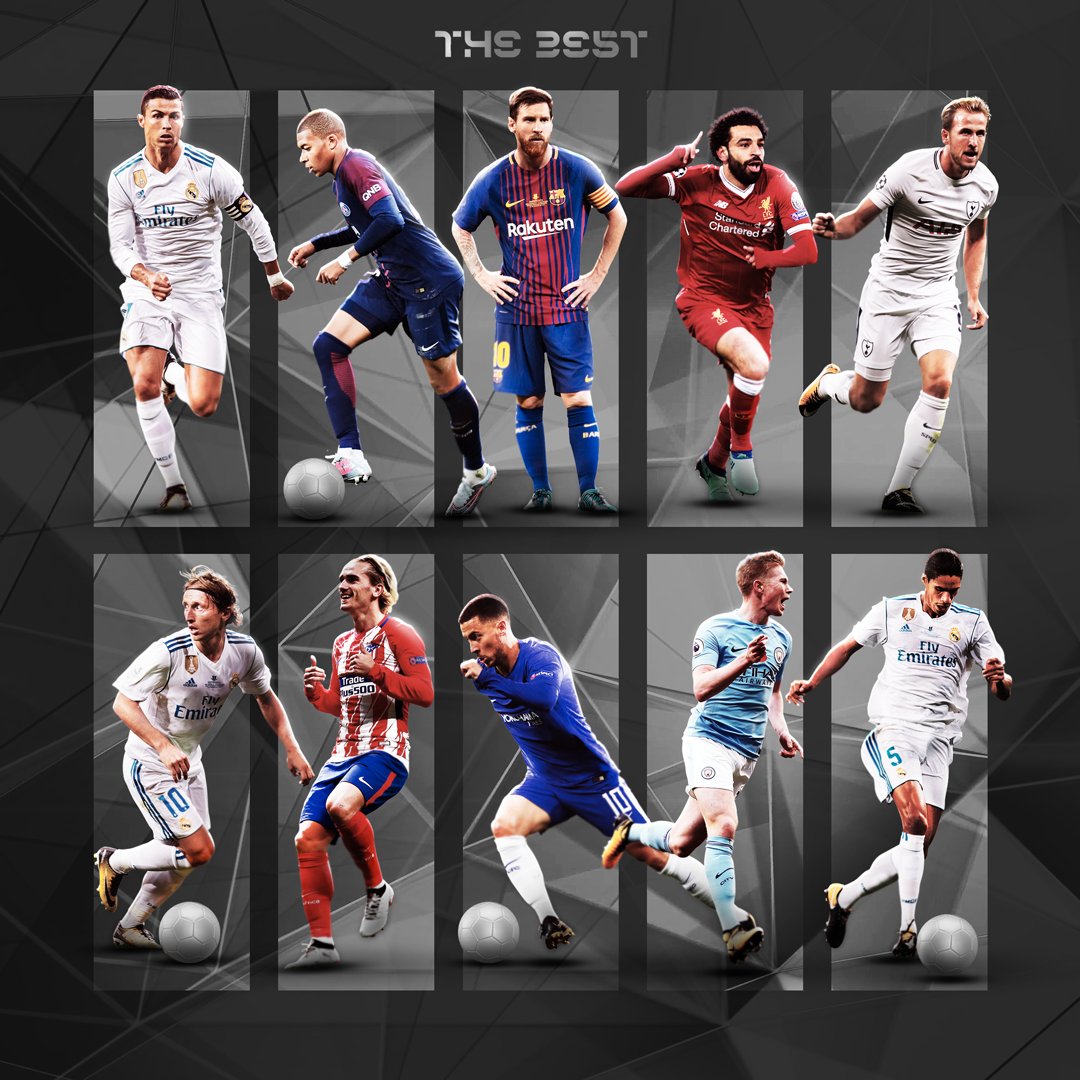 The Best, Cầu thủ xuất sắc nhất năm 2018 của FIFA, Cristiano Ronaldo, De Bruyne, Griezmann, Eden Hazard, Harry Kane, Kylian Mbappe, Lionel Messi, Luka Modric, Varane