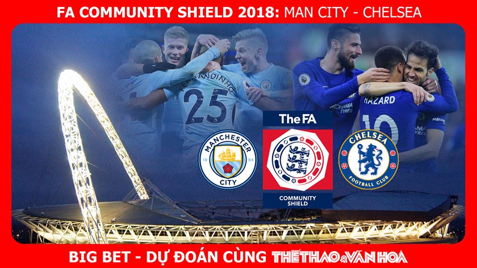 trực tiếp bóng đá, trực tiếp bóng đá FPT play, trực tiếp Man City vs Chelsea, trực tiếp Siêu Cúp Anh - Community Shield 2018, nhận định bóng đá Man City vs Chelsea