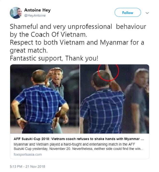 Antoine Hey, AFF Cup, Myanmar, VTV6, lịch thi đấu AFF Cup 2018, AFF Cup 2018, kết quả AFF Cup 2018, lịch thi đấu bóng đá hôm nay, Việt Nam, Việt Nam Malaysia, bong da, Park Hang Seo, vé bóng đá, VTC3