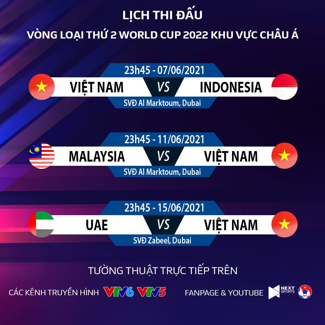VTV6, VTV5, đội tuyển Việt Nam, Park Hang Seo, vòng loại World Cup 2022, Next Media, Indonesia, UAE, Malaysia