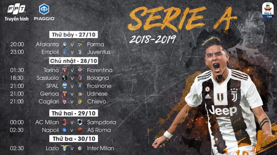 Trực tiếp Empoli vs Juventus (23h00, 27/10) tại vòng 10 Serie A 2018/19. Trận đấu sẽ được truyền hình trực tiếp trên truyền hình FPT.