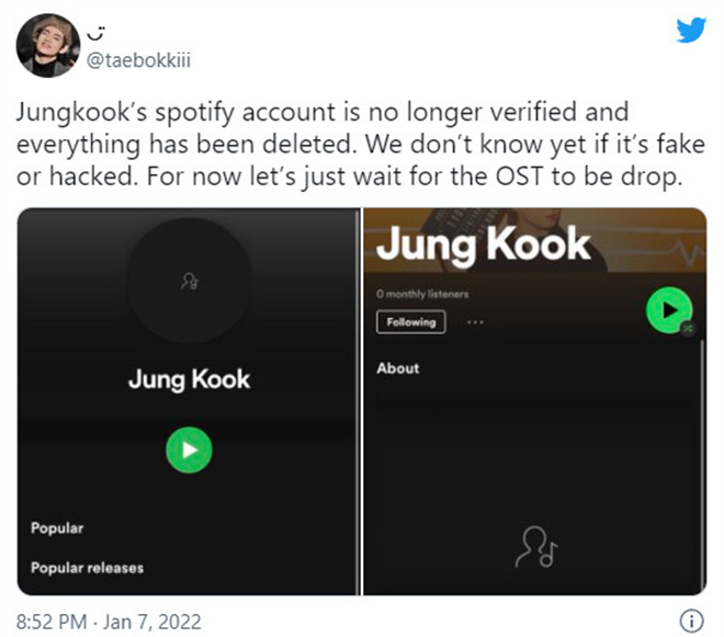 BTS, Jungkook, Tài khoản Spotify của Jungkook là rởm, V BTS, Jin, J-Hope, bts