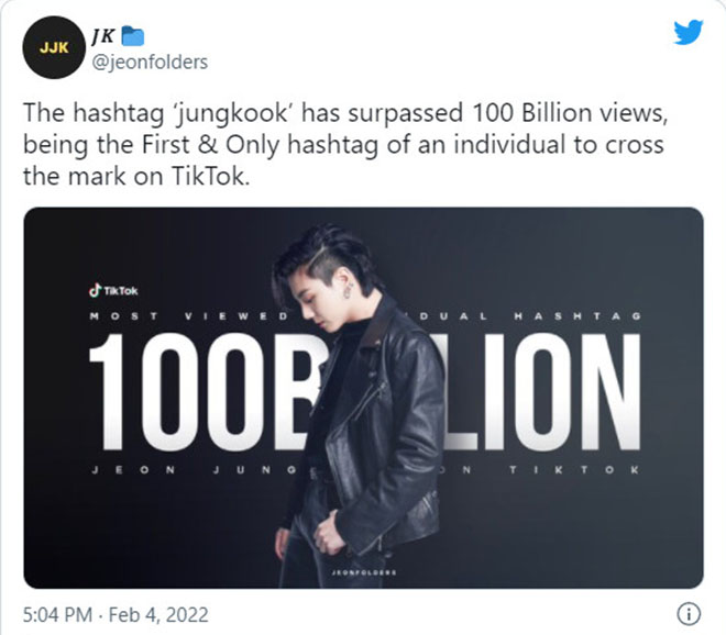 BTS, Jungkook, Jungkook có hashtag vượt ngưỡng 100 tỷ lượt xem, Suga, Jimin, bts