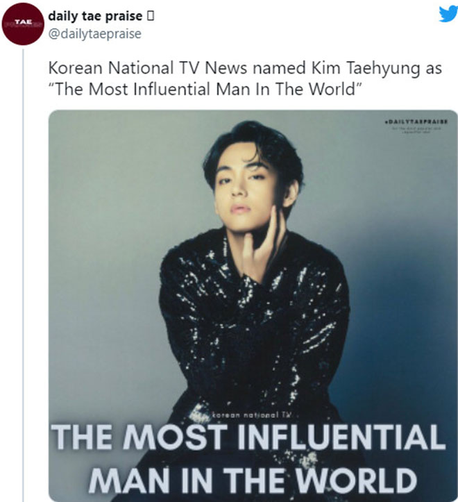 BTS, V BTS, V BTS là Người đàn ông Hàn Quốc có ảnh hưởng nhất, Jungkook, Suga, Tin bts