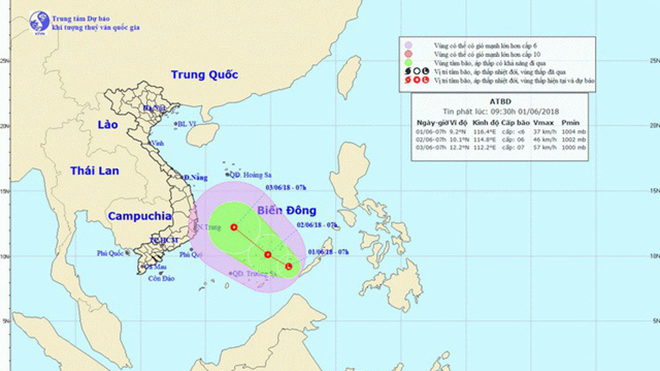 Thời tiết đêm 1 ngày 2/6: Áp thấp nhiệt đới trên khu vực Nam Biển Đông