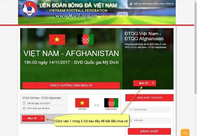 Cách mua vé bóng đá online trận bán kết Việt Nam vs Philippines