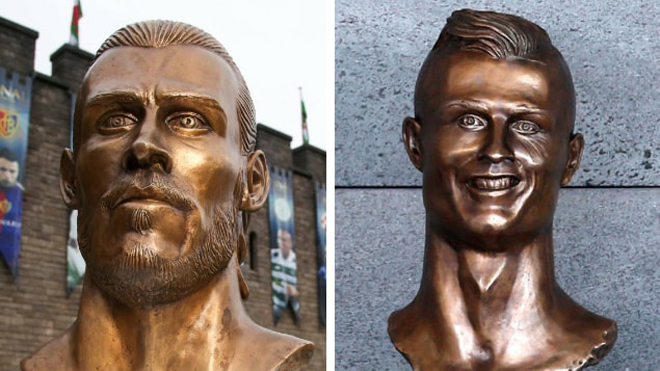 Fan không nhịn được cười trước bức tượng xấu xí 'không kém Ronaldo' của Gareth Bale