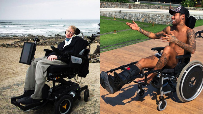 Neymar hứng 'bão' chỉ trích vì ngồi xe lăn, ví chấn thương với bệnh tật của Stephen Hawking