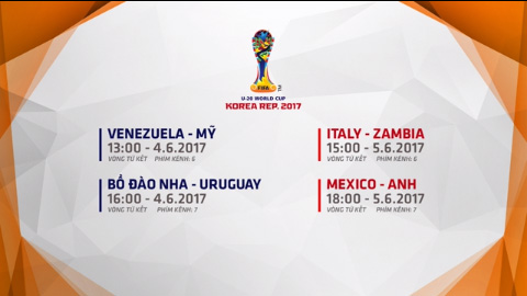 TRỰC TIẾP FIFA U20 World Cup 2017: U20 Italy - U20 Zambia (15h00); U20 Mexico - U20 Anh (18h00)