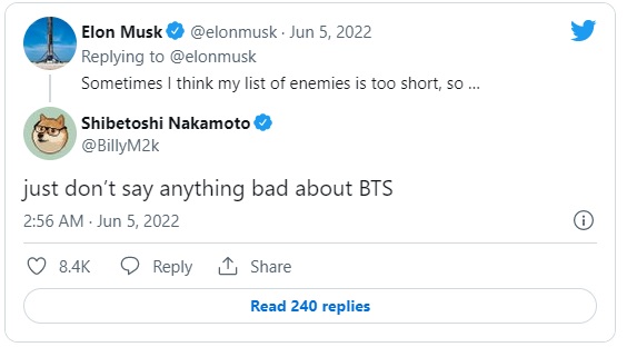 BTS, Elon Musk là ARMY, Elon Musk kiêng dè BTS, ARMY, Elon Musk, famous ARMY, Joe Biden, Jin, Jimin, J-Hope, Jungkook, RM, Suga, V, sao là fan BTS, Jungkook cute