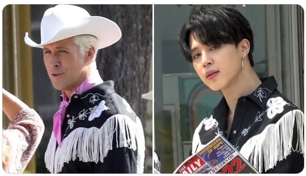 BTS, Jimin, Jimin mặc đồ búp bê của Ryan Gosling, Ryan Gosling, Jimin Ryan Gosling, Jimin outfit, Jimin cowboy, Permission To Dance, Barbie, Margot Robbie, búp bê Ken