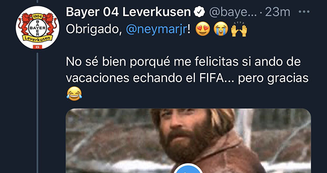 PSG 0-1 Bayern Munich, Chung kết Cúp C1, Neymar chúc mừng nhầm, Bayer Leverkusen, Neymar, Twitter, Bayern Munich, Leverkusen, Bayer, chung kết Champions League, chúc mừng