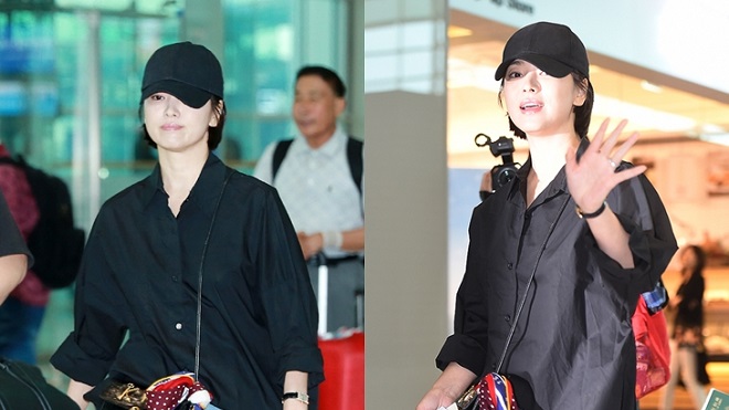 Song Hye Kyo khoe tóc tomboy ở sân bay, lịch sự cúi chào báo giới 