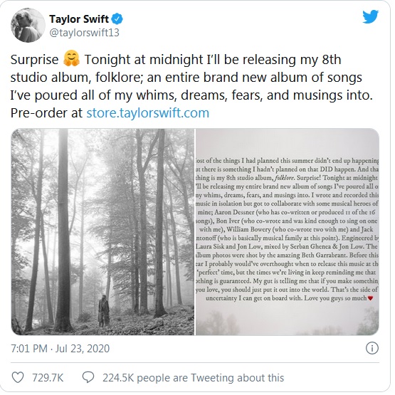 Taylor Swift, Folklore, MV Cardigan, album mới của Taylor Swift, khi nào Taylor Swift phát hành Folklore, thông tin đầy đủ về Folklore của Taylor Swift