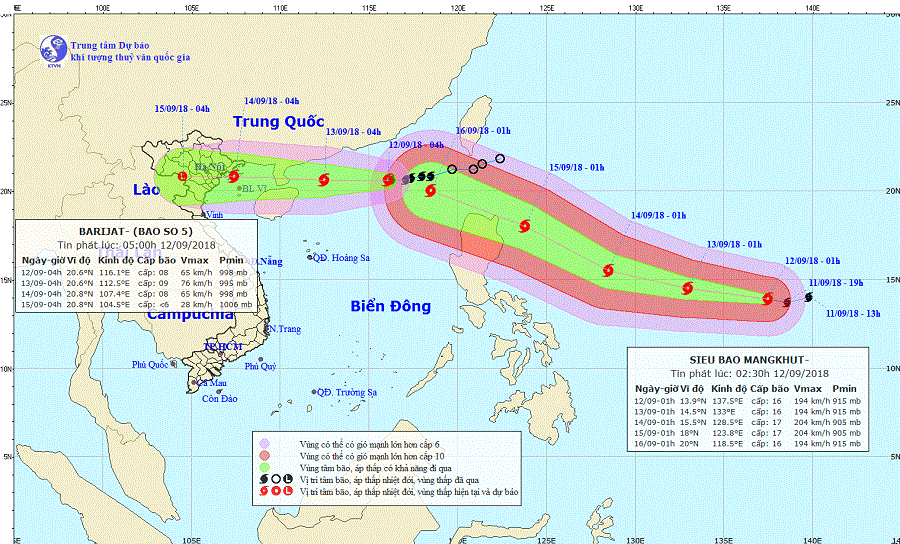 KHẨN CẤP: Siêu bão MANGKHUT giật cấp 16 đang nối sau bão số 5 giật cấp 10 tràn vào Biển Đông 