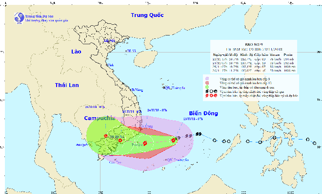 Bão số 9 mạnh lên rất nhanh, đang tiến vào vùng Phan Rang - Ninh Thuận