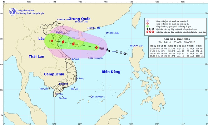 Bão số 7 giật cấp 11 di chuyển theo hướng Tây Tây Bắc đang mạnh thêm