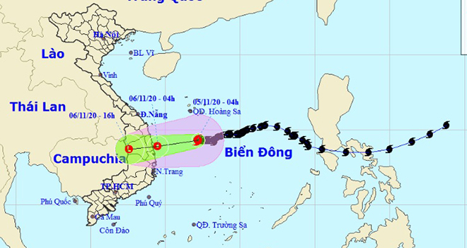 Bão số 10 sẽ suy yếu thành áp thấp nhiệt đới khi đổ bộ Quảng Ngãi đến Khánh Hòa
