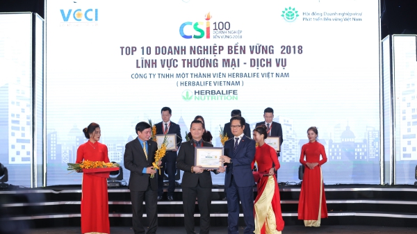 Herbalife vinh danh trong danh sách 100 doanh nghiệp bền vững Việt Nam năm 2018