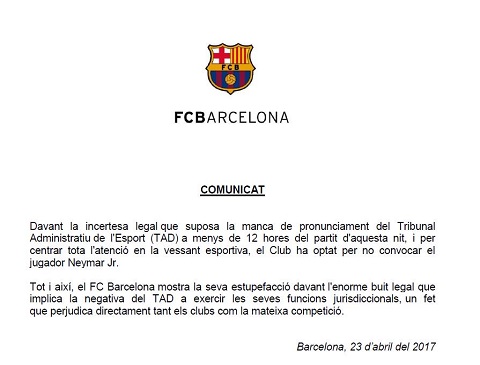 Thông báo chính thức của Barcelona
