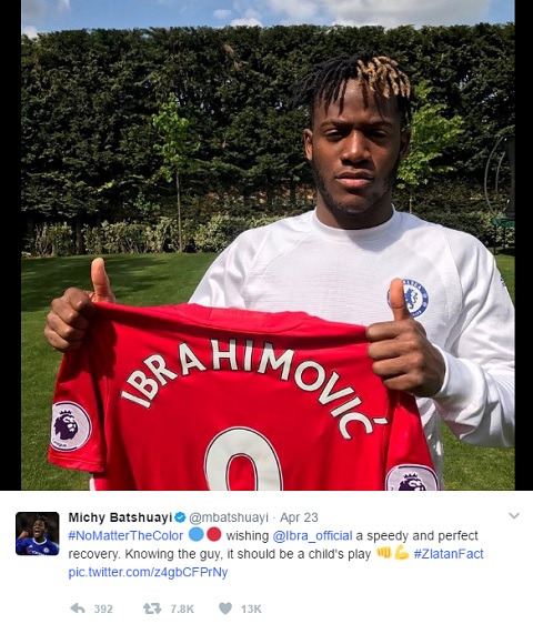 "Bất kể ở đội bóng, hy vọng Ibrahimovic sẽ nhanh chóng bình phục chấn thương", Batshuayi chia sẻ trên Twitter