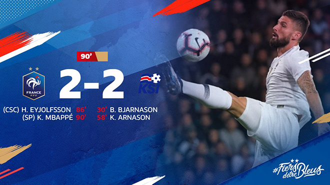 Kylian Mbappe toả sáng phút 90, Pháp thoát thua trước Iceland
