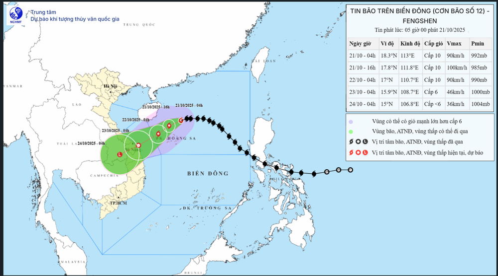 Dự báo thời tiết ngày 21/10: Ảnh hưởng bão số 12, đảm bảo an toàn tàu thuyền ở Bắc Biển Đông - Ảnh 1.